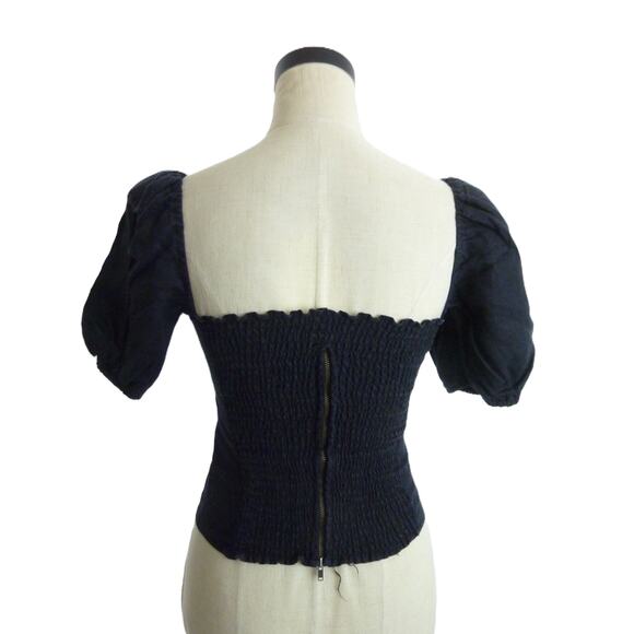 Reformation Ruffle Sleeve Top Black Linen Size 2 - Picture 3 of 7